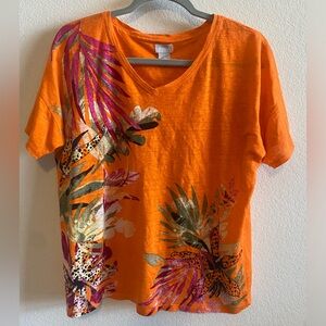 Chico’s tropical print Linen women’s top, size medium